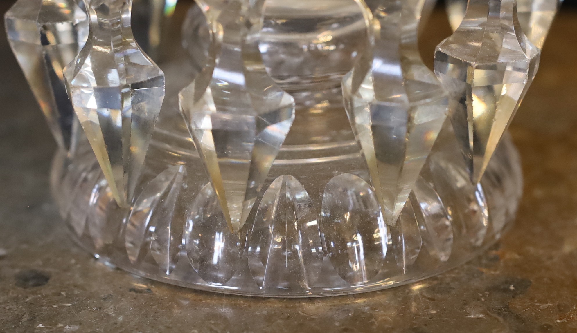 A Victorian cut glass table lustre with spear shaped drops, height 26cm